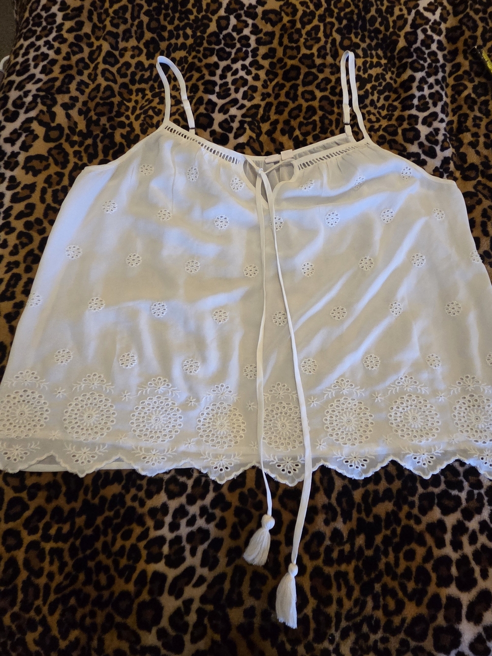 Melrose and Market White Eyelet Tassel Tie Spaghetti Strap Cami